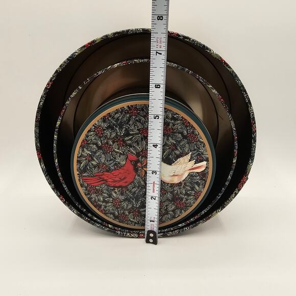 Merry Christmas Tin Storage Set - Cardinal, Dove, Floral Berry Design - Picture 7 of 8